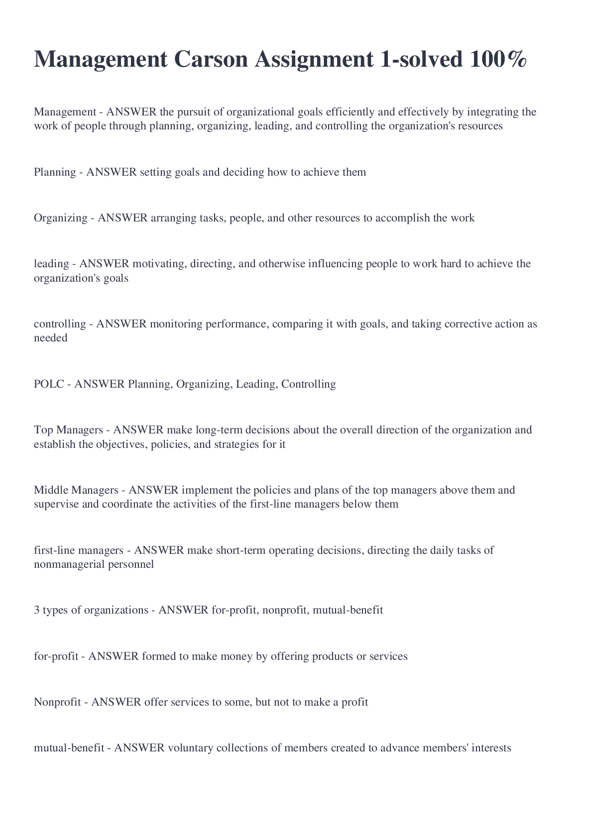 Preview image of Management Carson Assignment 1-solved 100% document